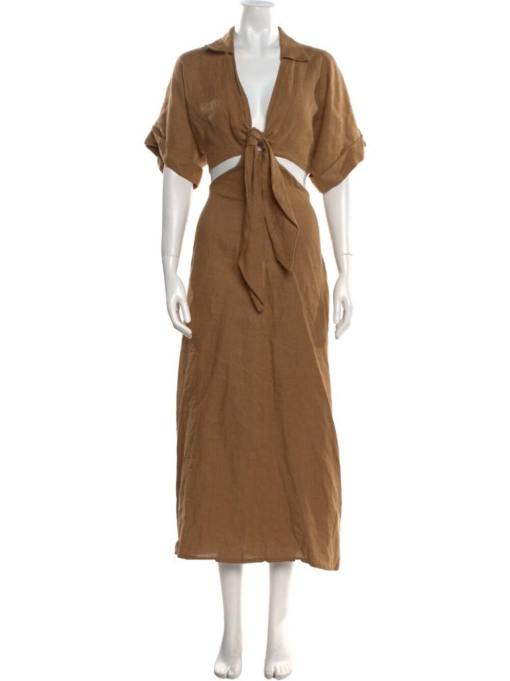 Just Bee Queen Brown Linen Cutout Tie Front Maxi Dress XXL